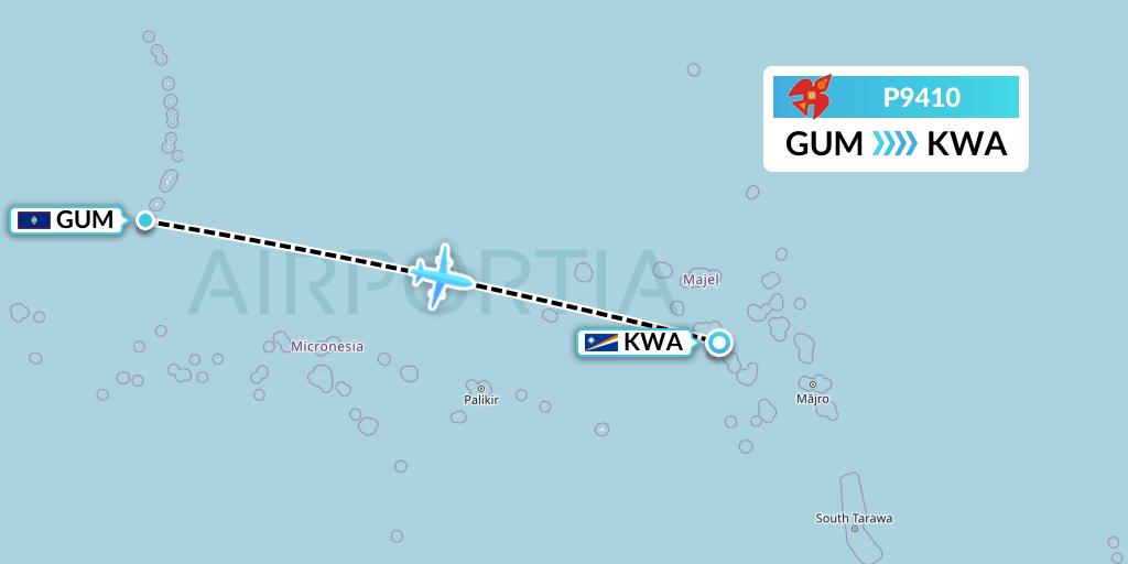 P9410 Asia Pacific Airlines Flight Map: Guam to Kwajalein