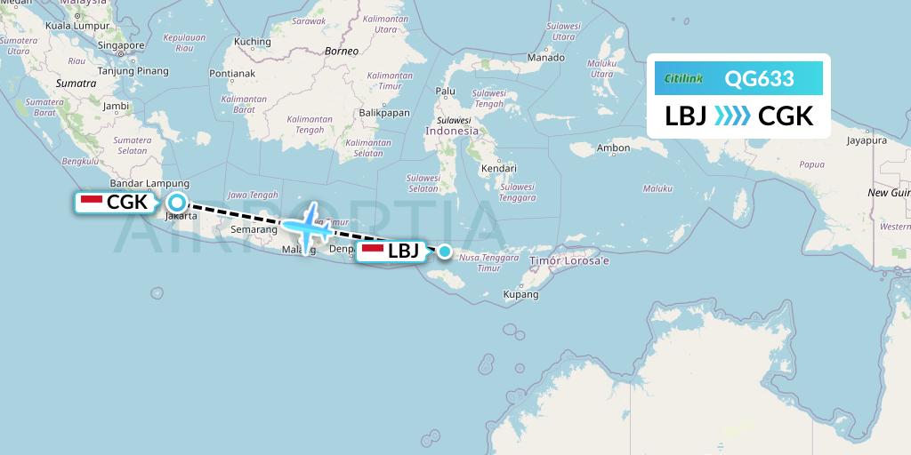 QG633 Citilink Flight Map: Labuan Bajo to Jakarta