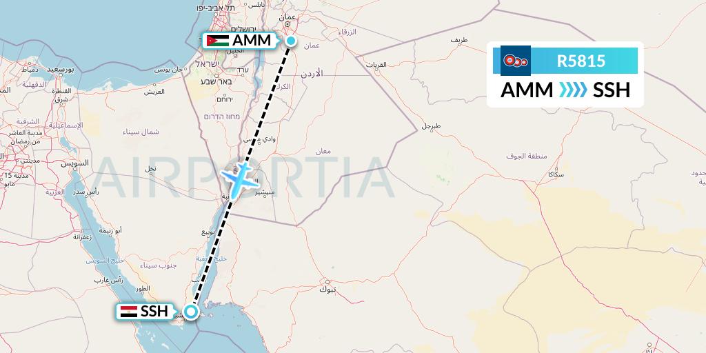 R5815 Jordan Aviation Flight Map: Amman to Sharm el-Sheikh