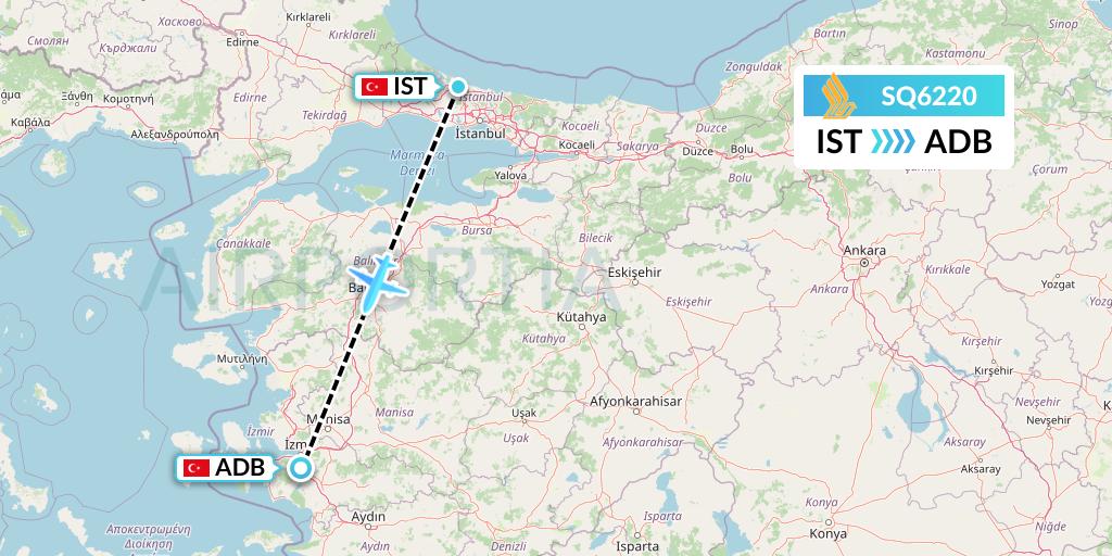 SQ6220 Singapore Airlines Flight Map: Istanbul to Izmir