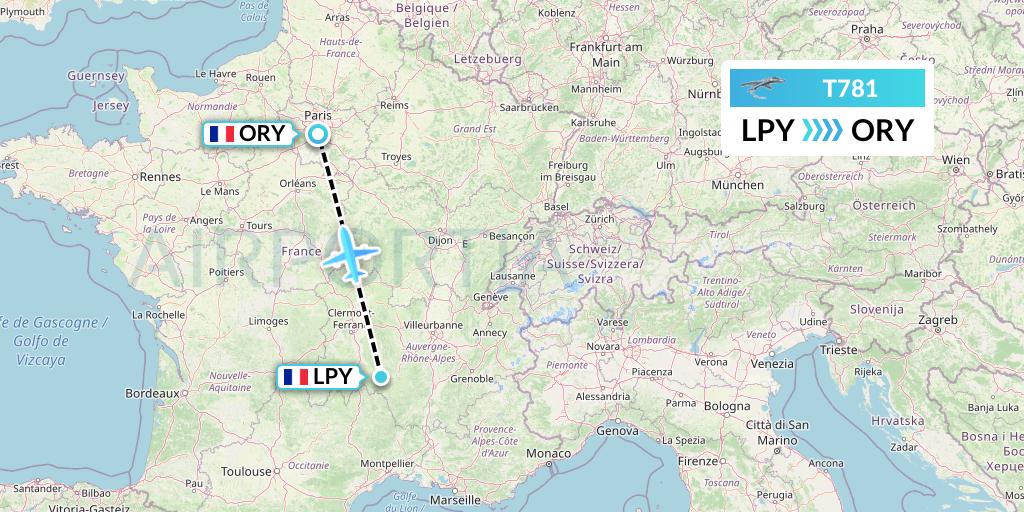 T781 Twin Jet Flight Map: Le Puy to Paris