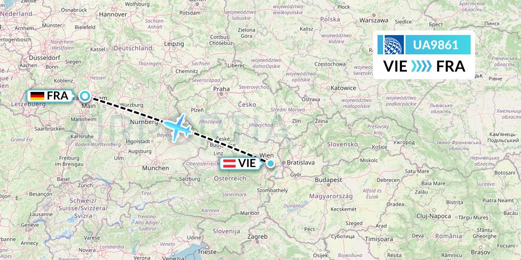UA9861 United Airlines Flight Map: Vienna to Frankfurt