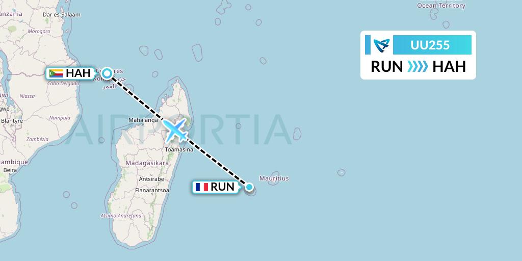 UU255 Air Austral Flight Map: Saint-Denis to Moroni