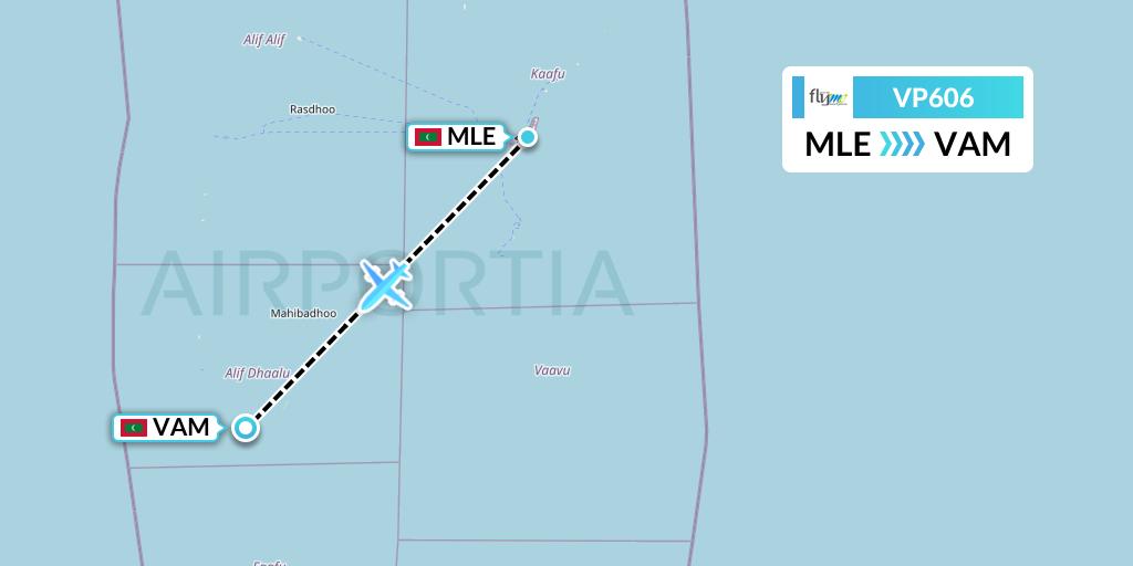 VP606 FlyMe Flight Map: Male to Maamigili Island