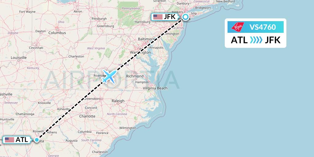 VS4760 Virgin Atlantic Airways Flight Map: Atlanta to New York