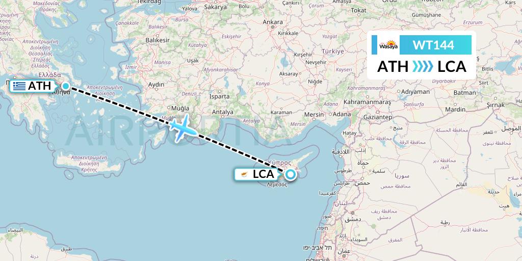 WT144 Swiftair Flight Map: Athens to Larnaca