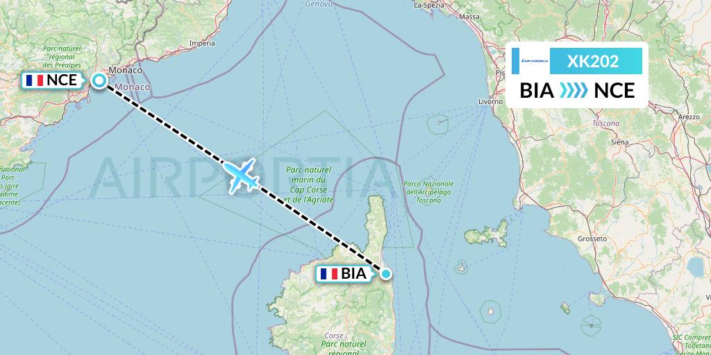 XK202 Air Corsica Flight Map: Bastia to Nice