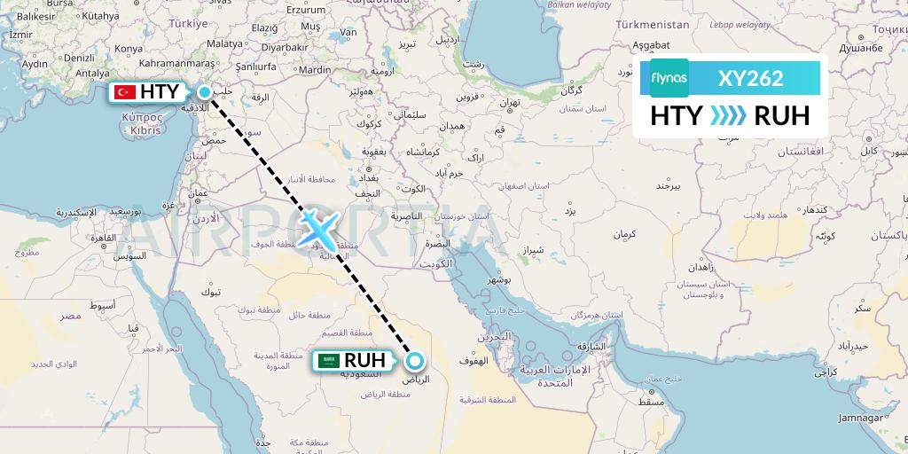 XY262 Flynas Flight Map: Antakya to Riyadh