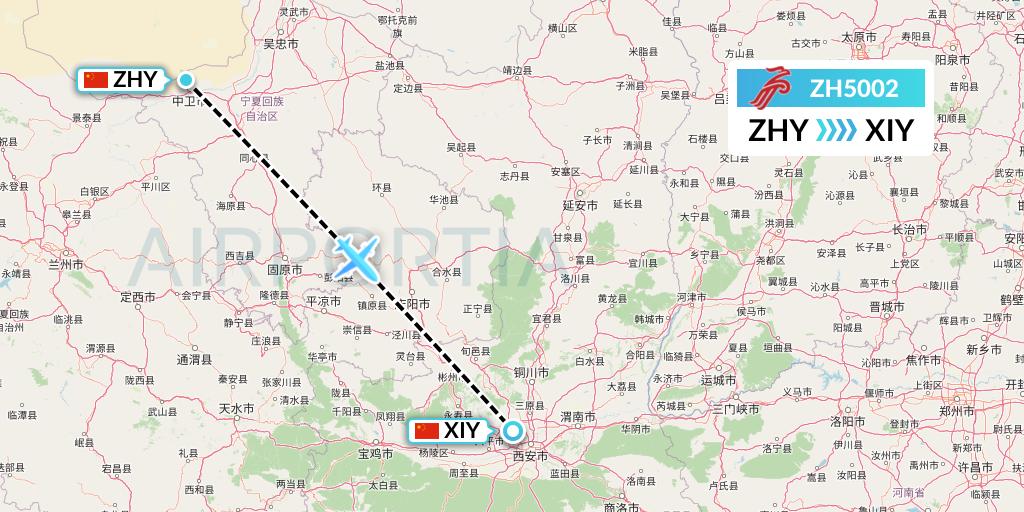 ZH5002 Shenzhen Airlines Flight Map: Zhongwei to Xi'an