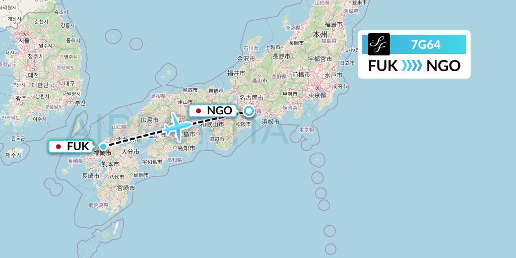 7G64 Starflyer Flight Map: Fukuoka to Nagoya