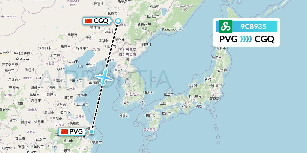 9C8935 Spring Airlines Flight Map: Shanghai to Changchun