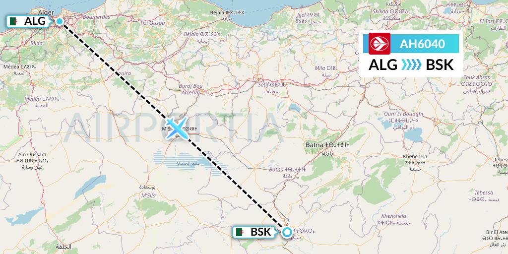 AH6040 Air Algerie Flight Map: Algiers to Biskra