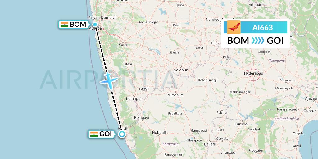 AI663 Air India Flight Map: Mumbai to Goa
