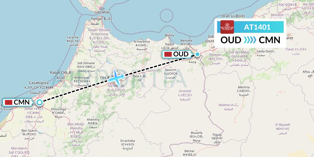 AT1401 Royal Air Maroc Flight Map: Oujda to Casablanca