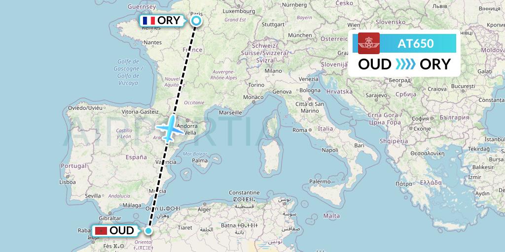 AT650 Royal Air Maroc Flight Map: Oujda to Paris