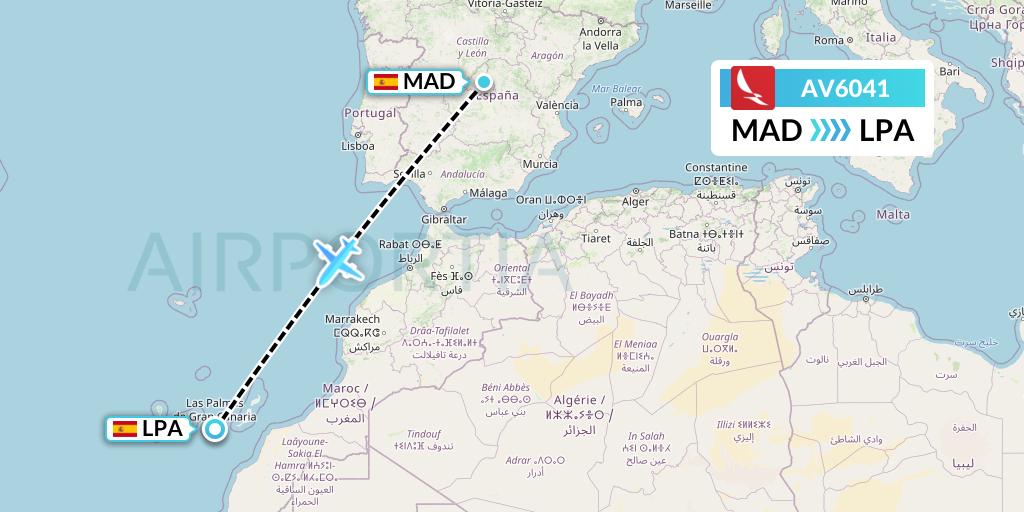 AV6041 Avianca Flight Map: Madrid to Las Palmas