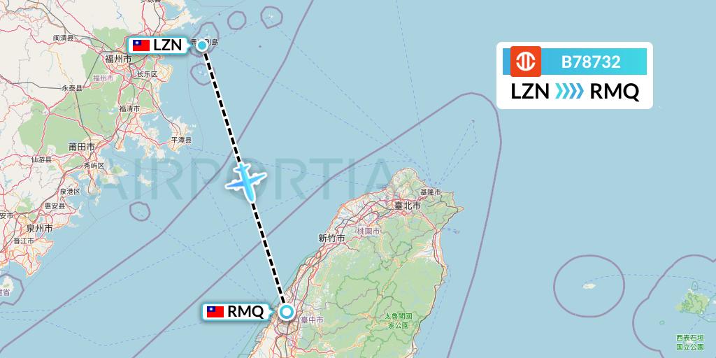 B78732 UNI Air Flight Map: Nangan to Taichung