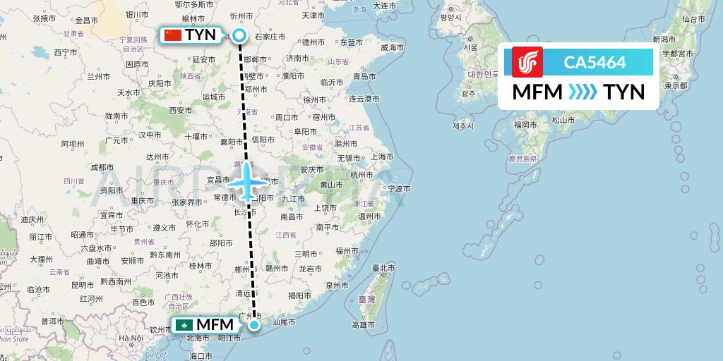 CA5464 Air China Flight Map: Macau to Taiyuan