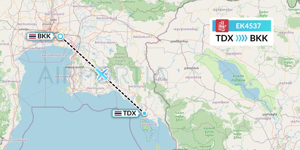 EK4537 Emirates Flight Map: Trat to Bangkok