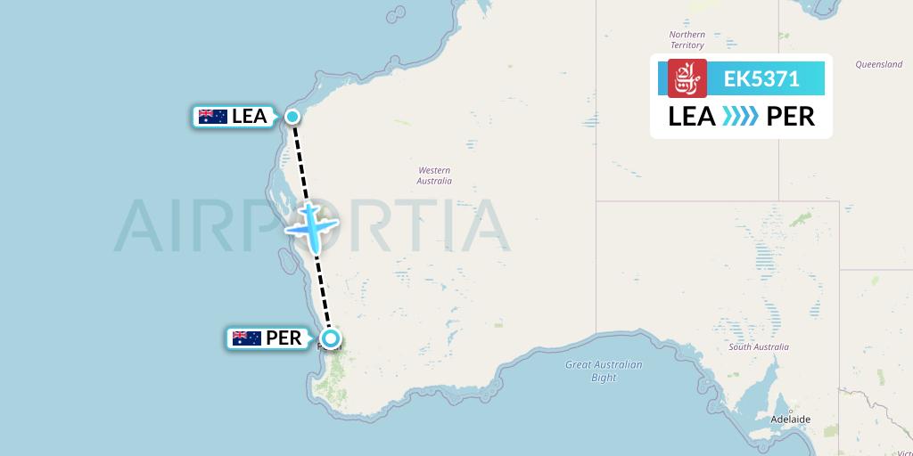 EK5371 Emirates Flight Map: Learmonth to Perth