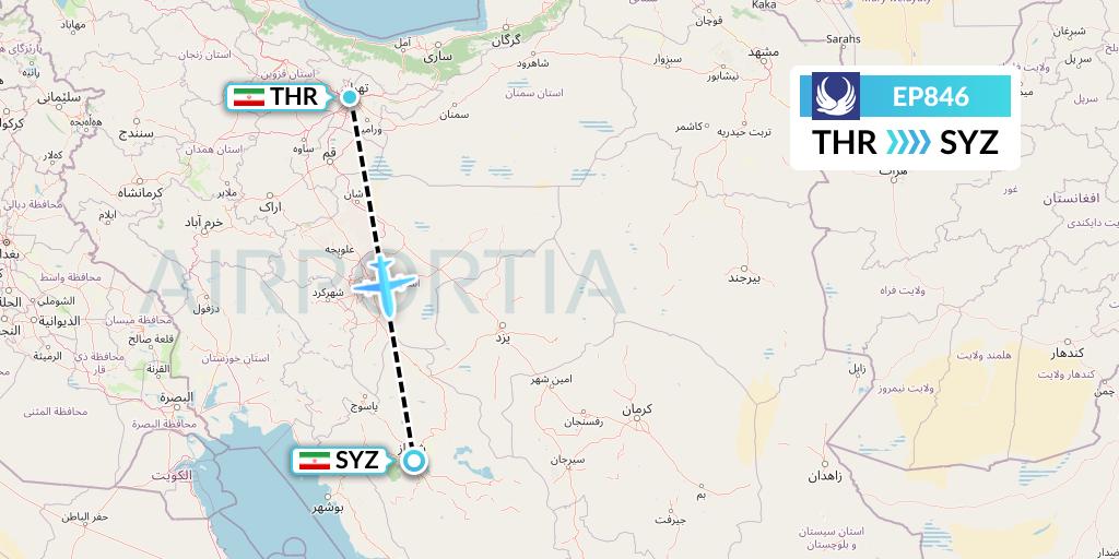 EP846 Iran Aseman Airlines Flight Map: Tehran to Shiraz