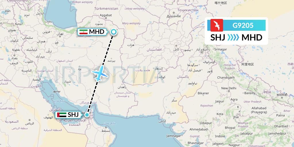 G9205 Air Arabia Flight Map: Sharjah to Mashhad
