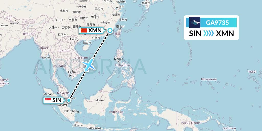 GA9735 Garuda Indonesia Flight Map: Singapore to Xiamen
