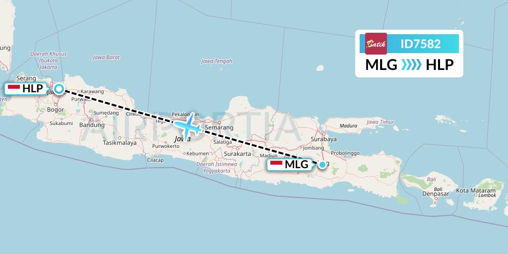 ID7582 Batik Air Flight Map: Malang to Jakarta