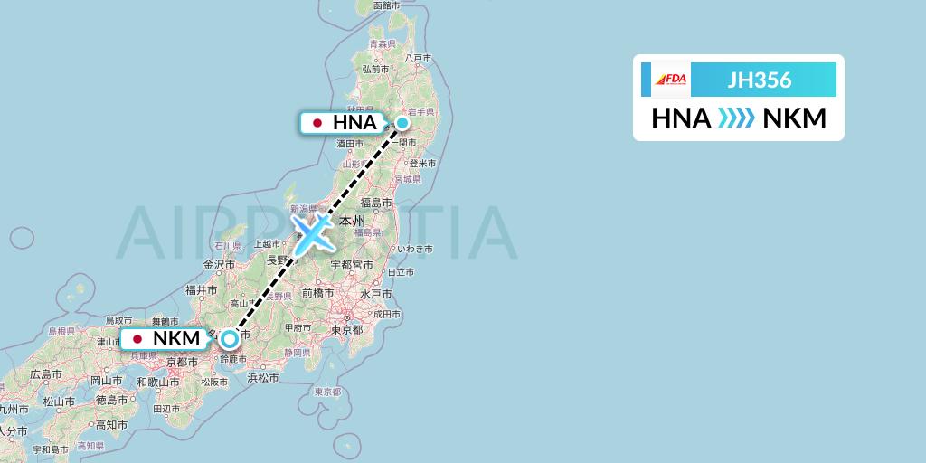 JH356 Fuji Dream Airlines Flight Map: Hanamaki to Nagoya