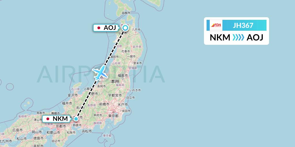 JH367 Fuji Dream Airlines Flight Map: Nagoya to Aomori
