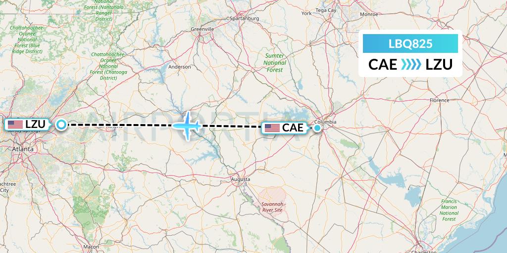 LBQ825 Quest Diagnostics Flight Map: Columbia to Lawrenceville