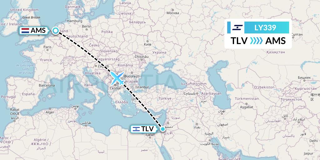 LY339 El Al Flight Map: Tel Aviv to Amsterdam