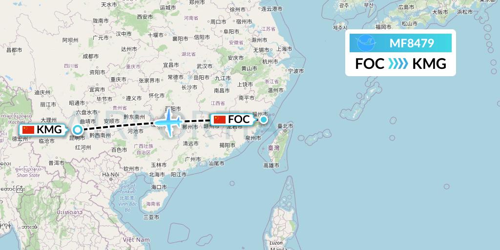 MF8479 Xiamen Airlines Flight Map: Fuzhou to Kunming