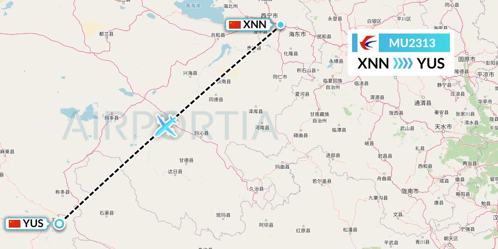 MU2313 China Eastern Airlines Flight Map: Xining to Yushu