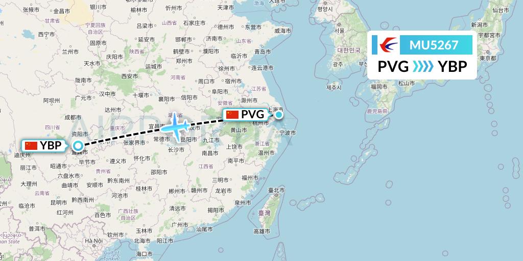 MU5267 China Eastern Airlines Flight Map: Shanghai to Yibin