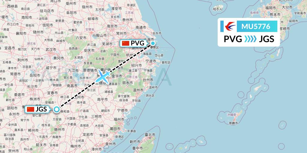 MU5776 China Eastern Airlines Flight Map: Shanghai to Ji'an