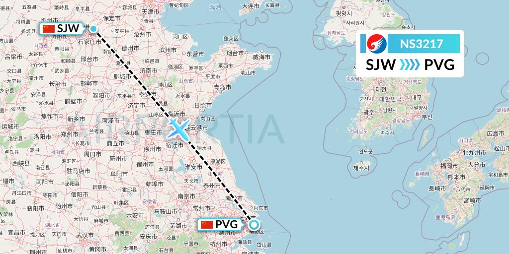 NS3217 Hebei Airlines Flight Map: Shijiazhuang to Shanghai