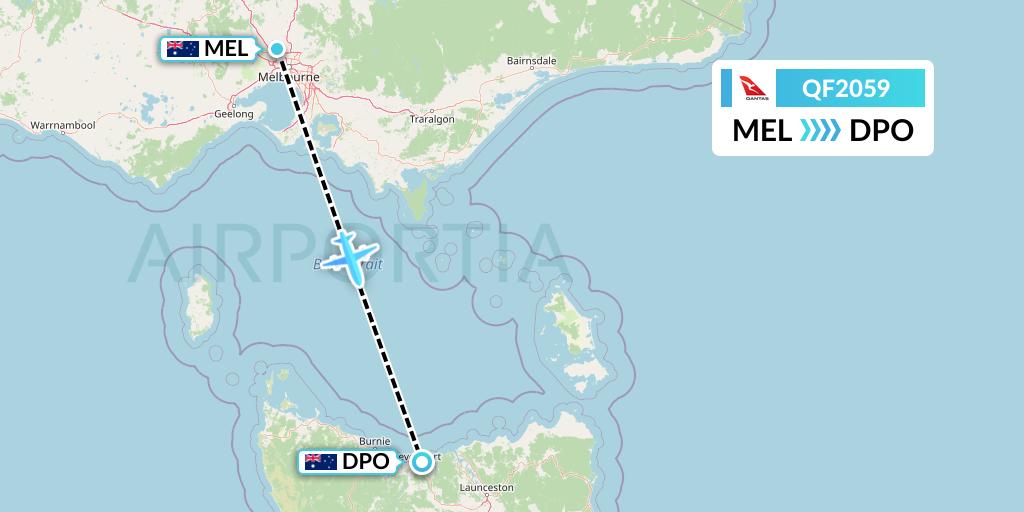 QF2059 Qantas Flight Map: Melbourne to Devonport