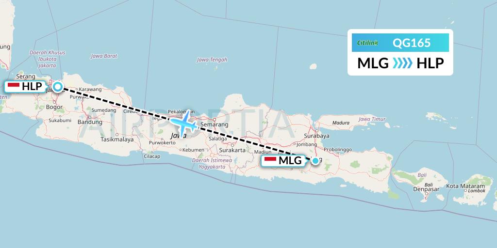QG165 Citilink Flight Map: Malang to Jakarta