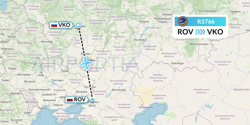 R3766 Yakutia Airlines Flight Map: Rostov-on-Don to Moscow