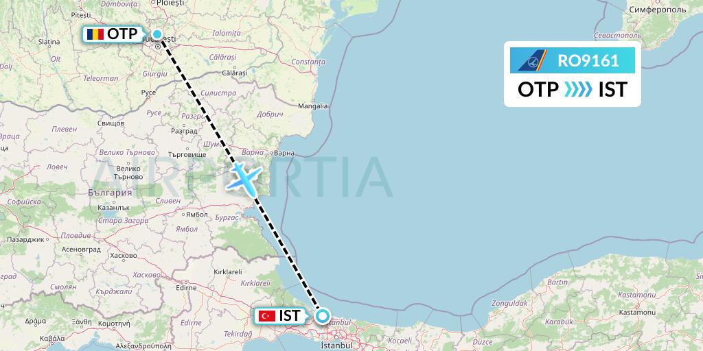 RO9161 Tarom Flight Map: Bucharest to Istanbul