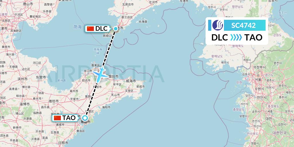 SC4742 Shandong Airlines Flight Map: Dalian to Qingdao