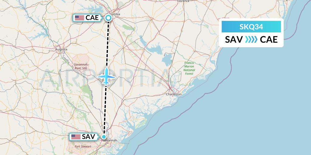 SKQ34 Labcorp Flight Map: Savannah to Columbia