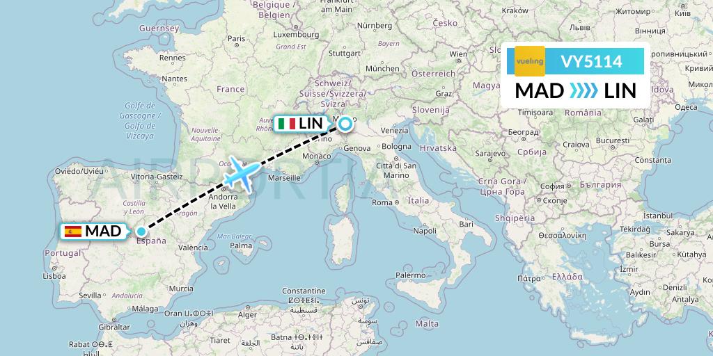 VY5114 Vueling Flight Map: Madrid to Milan