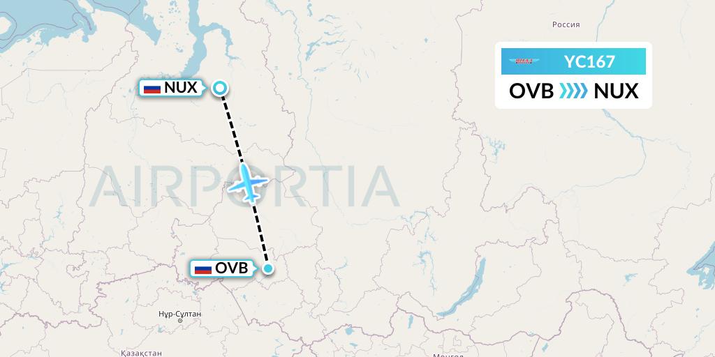YC167 Yamal Airlines Flight Map: Novosibirsk to Novy Urengoy