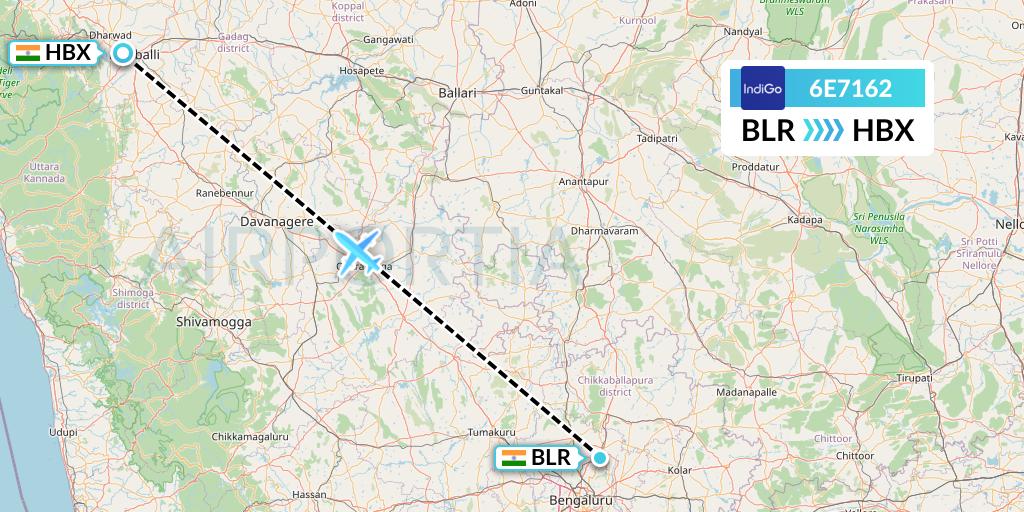 6E7162 IndiGo Airlines Flight Map: Bangalore to Hubli