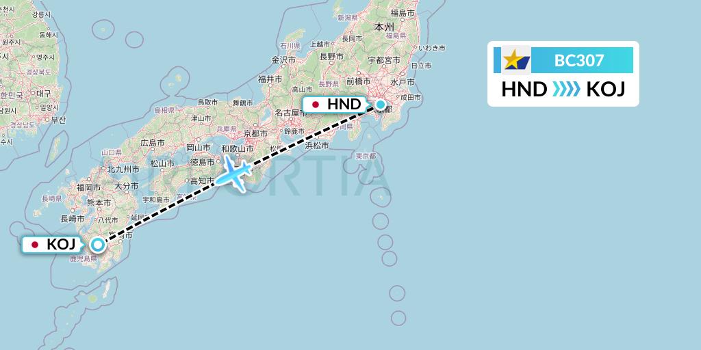 BC307 Skymark Airlines Flight Map: Tokyo to Kagoshima