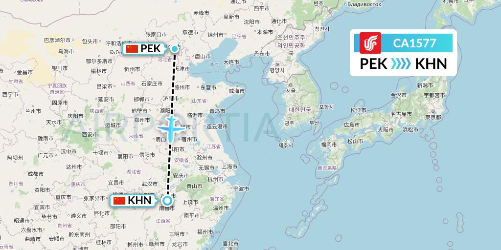 CA1577 Air China Flight Map: Beijing to Nanchang