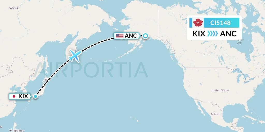 CI5148 China Airlines Flight Map: Osaka to Anchorage