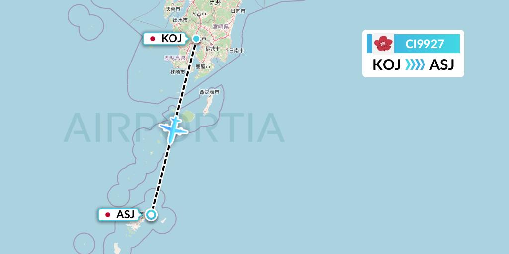 CI9927 China Airlines Flight Map: Kagoshima to Amami